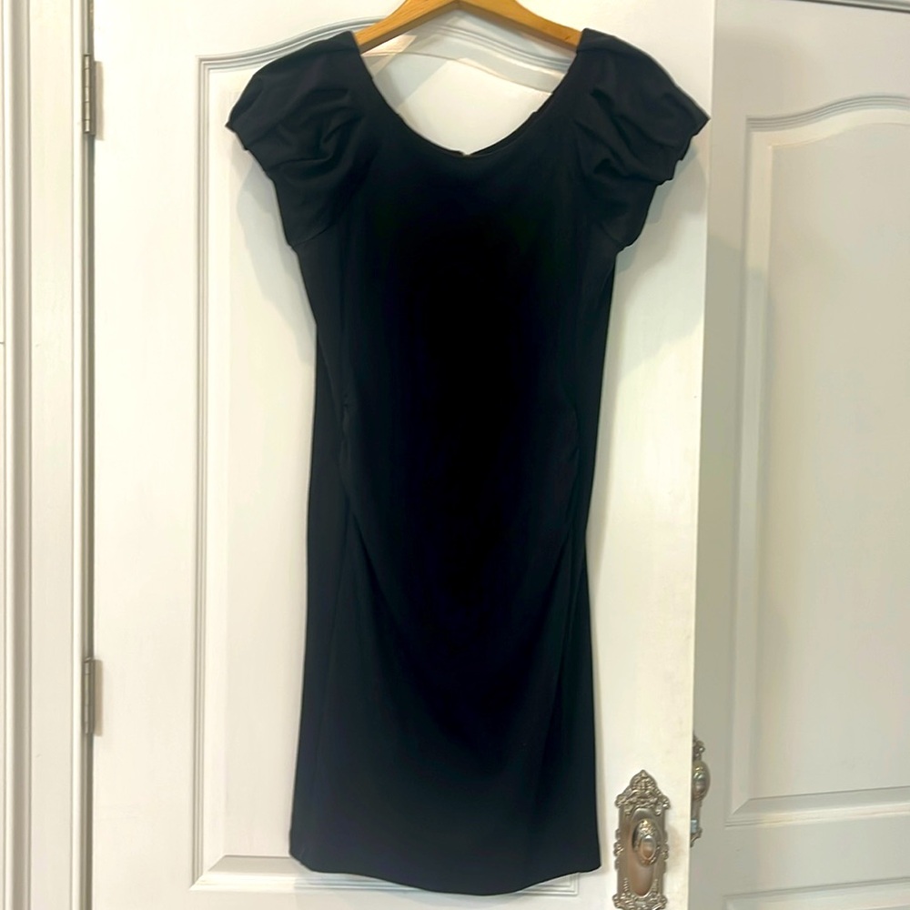 Gap Maternity size M. Black dress with ruches belly area and pleated sleeves.